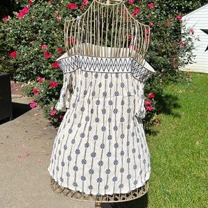 Cream and navy blue cream cold shoulder blouse